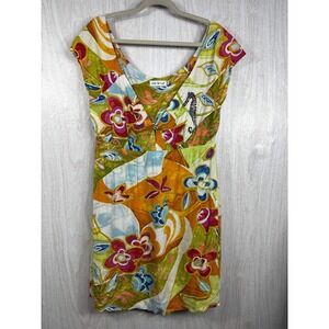 Jams World Boho Floral Seahorse Rayon Mini Dress Womens Large Chic Resort!!